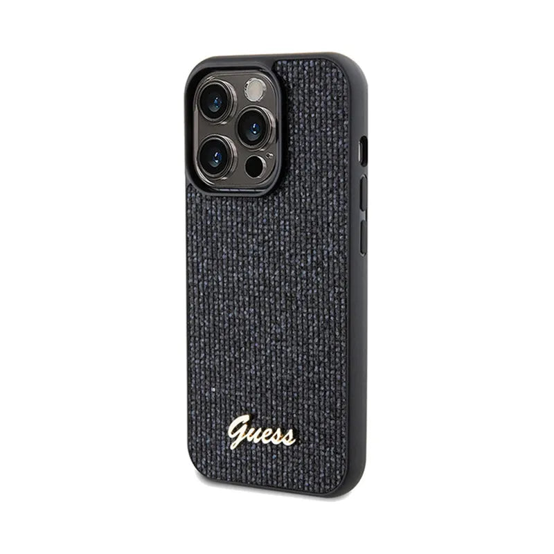 Guess Disco Metal Script – dėklas „iPhone 14 Pro“ (juodas)