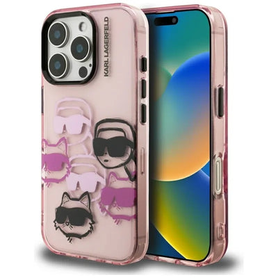Karl Lagerfeld IML Multi K&C Head Pattern - dėklas iPhone 16 Pro (rožinis)