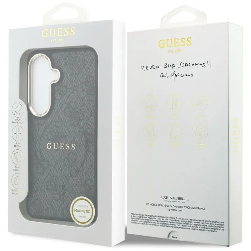 Guess 4G Embossed Ring MagSafe – Samsung Galaxy S26+ dėklas (juodas)