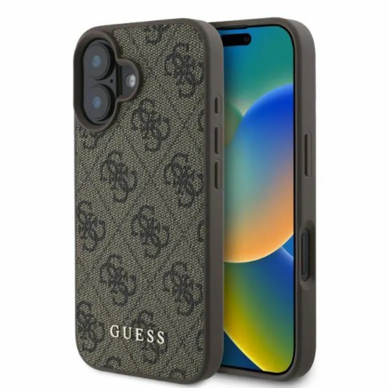 Guess 4G Classic – dėklas iPhone 16 (rudas)