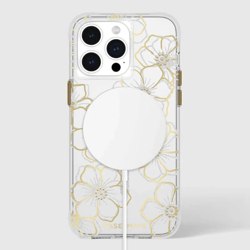 Case-Mate Floral Gems MagSafe – dėklas, skirtas iPhone 15 Pro Max (auksinis)
