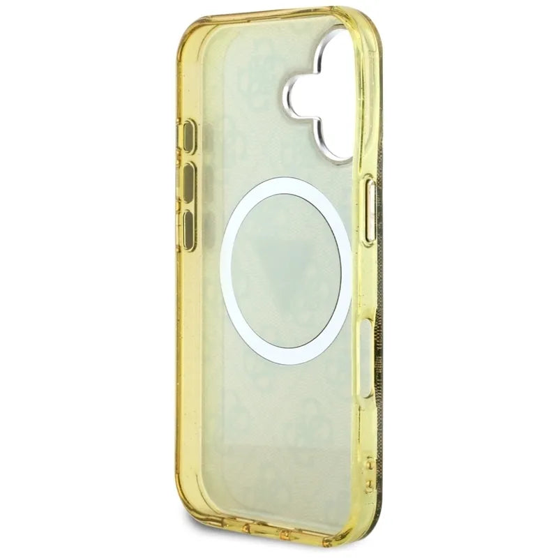 Guess IML Metal Glitter 4G Circle Triangle MagSafe – Dėklas iPhone 16 (rudas)