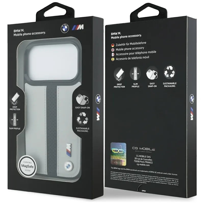 BMW M Perforated Stripe Logo MagSafe – iPhone 17 Pro dėklas (pilkas)