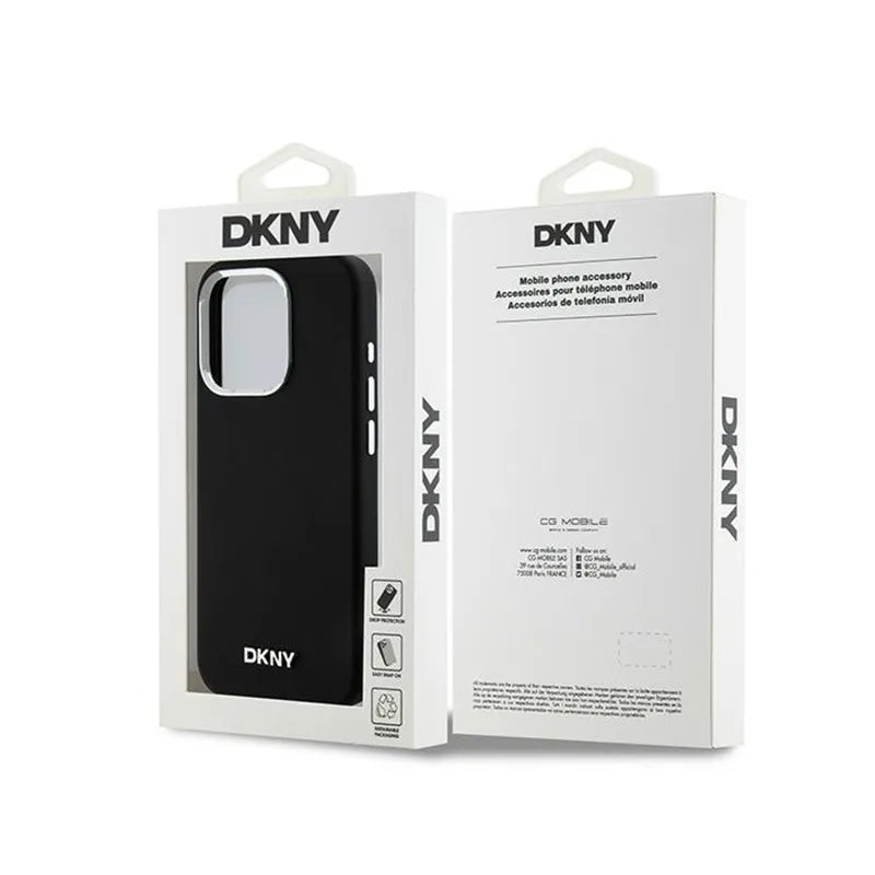 DKNY Liquid Silicone Small Metal Logo MagSafe - dėklas iPhone 15 Pro (juodas)