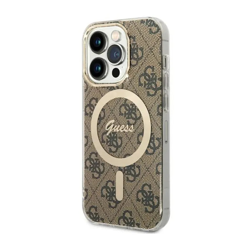 Guess 4G MagSafe – dėklas iPhone 14 Pro (rudos spalvos)