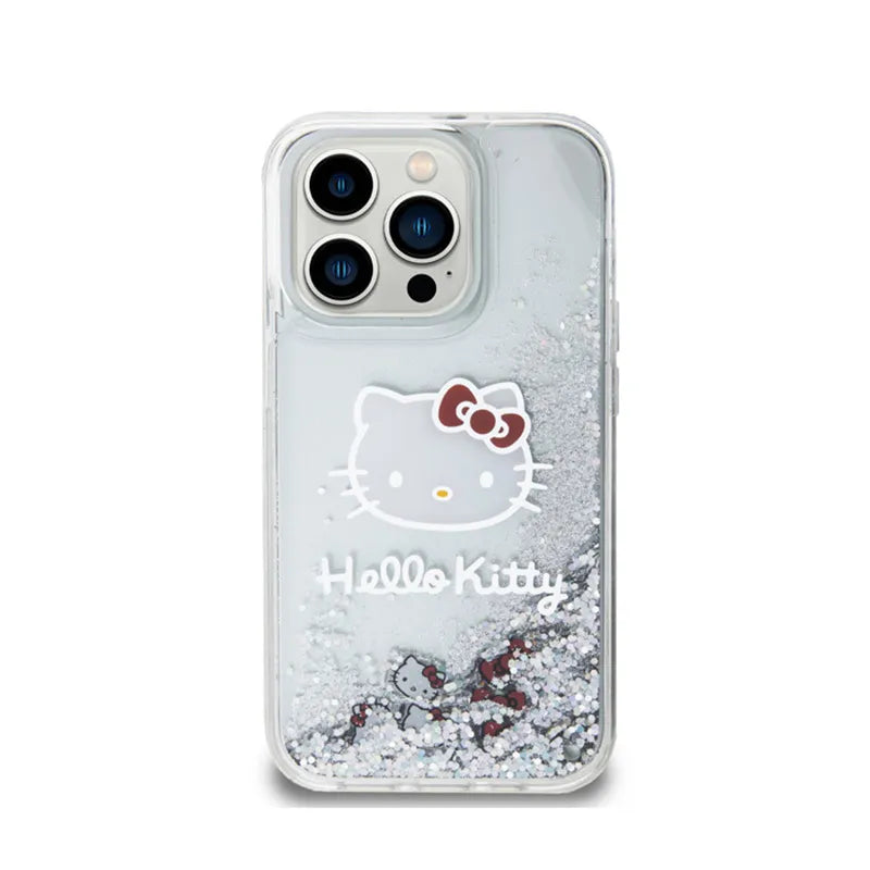Hello Kitty Liquid Glitter Charms Kitty Head – dėklas iPhone 14 Pro Max (sidabrinis)