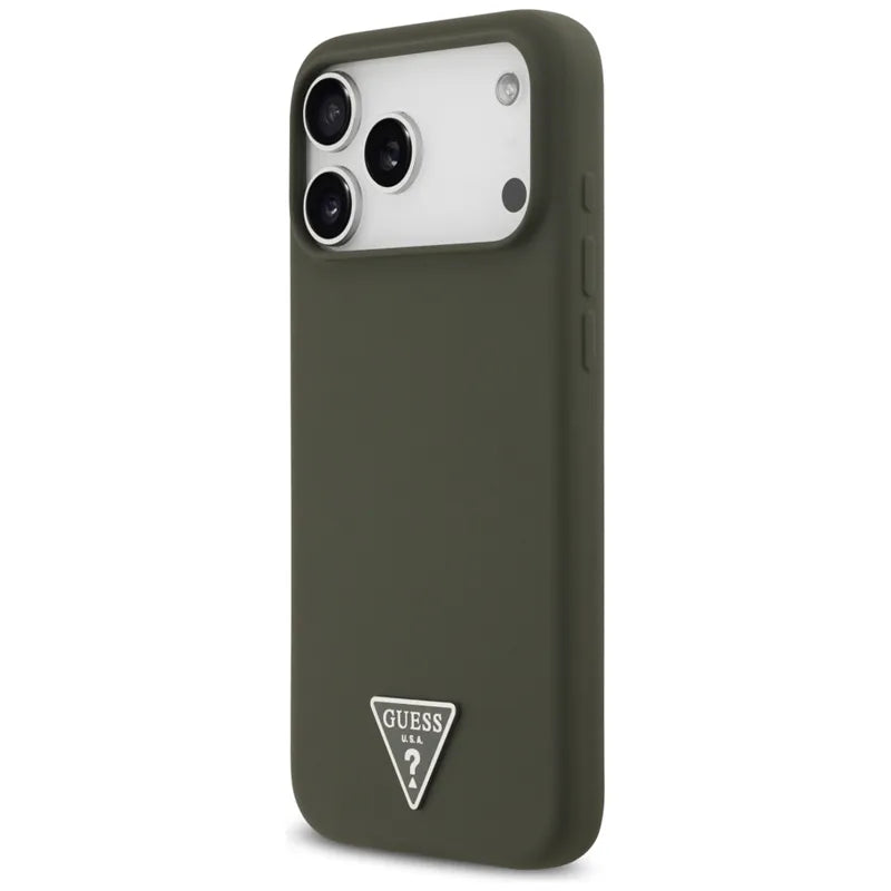 Guess Silicone Triangle Logo MagSafe – dėklas iPhone 17 Pro Max (chaki)