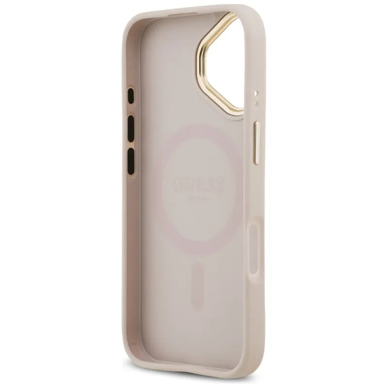 Guess Grained Strass Logo MagSafe – Dėklas iPhone 17 (rožinis)