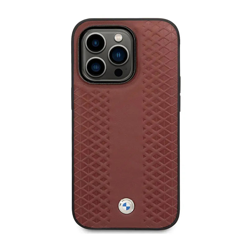 BMW Leather Diamond Pattern MagSafe – dėklas iPhone 14 Pro Max (bordo spalvos)