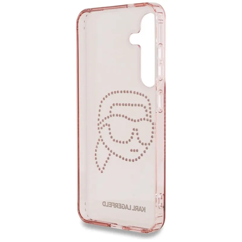 Karl Lagerfeld Rhinestones Karl Head Logo – dėklas Samsung Galaxy S25 (rožinis)