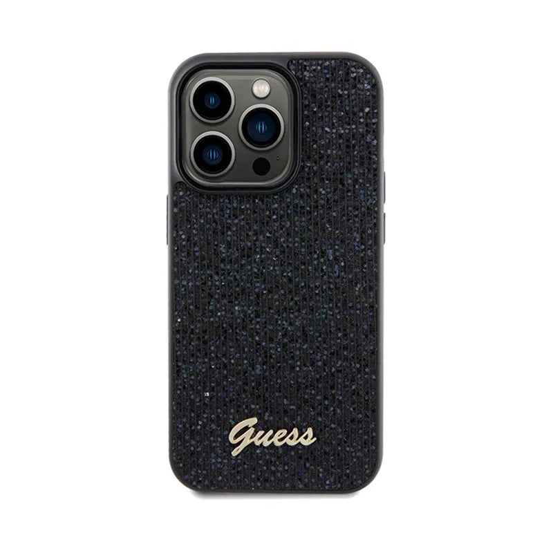 Guess Disco Metal Script – dėklas „iPhone 14 Pro“ (juodas)