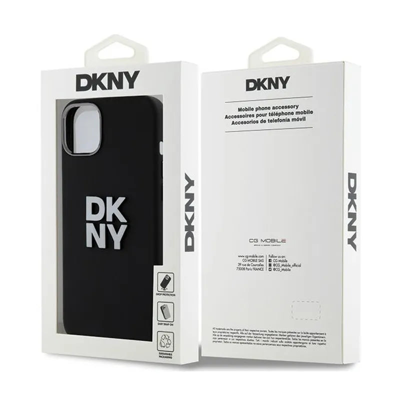 DKNY Liquid Silicone Metal Logo – dėklas iPhone 15 / 14 / 13 (juodas)