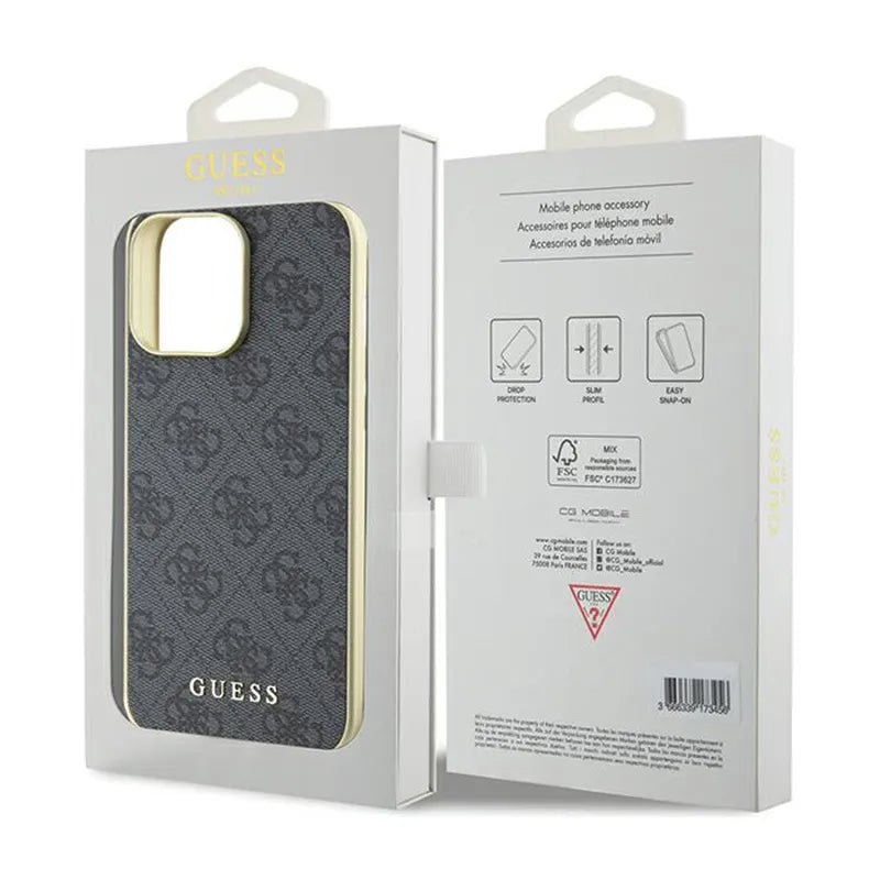 Guess 4G Charms Collection dėklas, skirtas iPhone 15 Pro Max (pilkas)