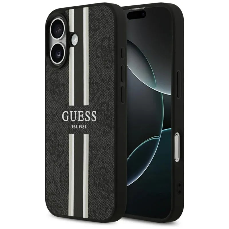 Guess 4G Printed Stripes MagSafe - Dėklas iPhone 17 (juodas)