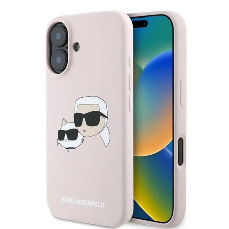 Karl Lagerfeld Silicone Double Heads Print MagSafe - Dėklas iPhone 16 Plus (rožinis)