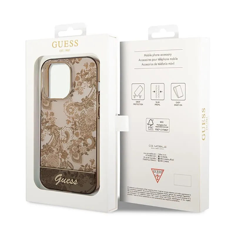 „Guess Porcelain“ kolekcija – Dėklas „iPhone 14 Pro Max“ (ochrinis)