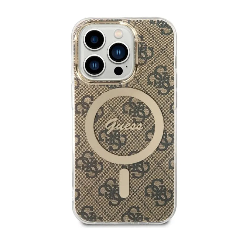 Guess 4G MagSafe – dėklas iPhone 14 Pro (rudos spalvos)