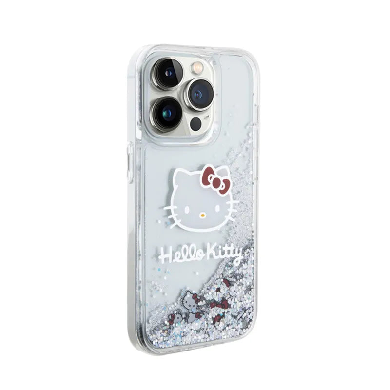 Hello Kitty Liquid Glitter Charms Kitty Head – dėklas iPhone 14 Pro Max (sidabrinis)