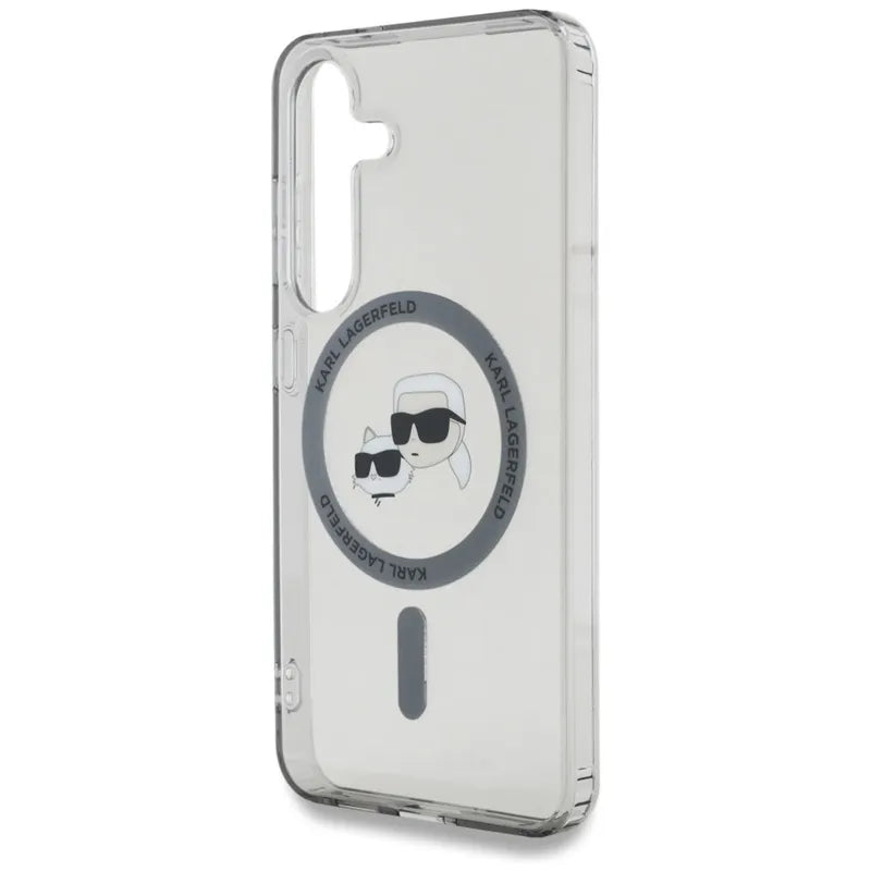 Karl Lagerfeld Button Karl & Choupette Heads Printed Logo MagSafe – dėklas Samsung Galaxy S25+ (juodas)