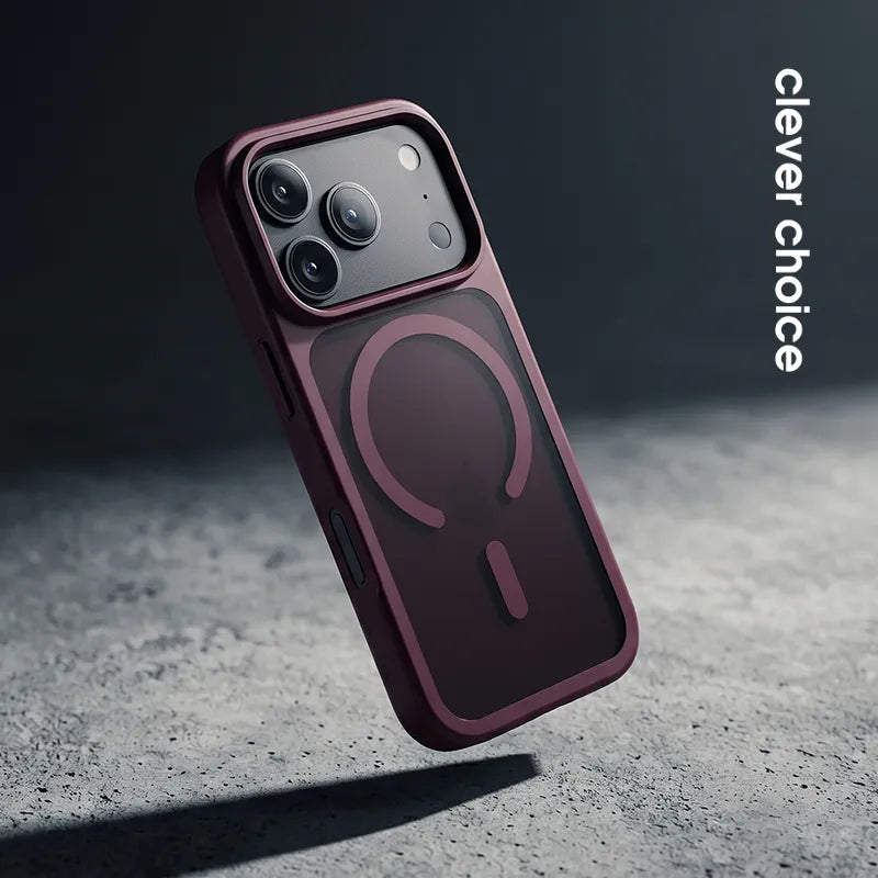Crong Hybrid Matte Magnetic – MagSafe dėklas, skirtas iPhone 17 Pro (bordo)