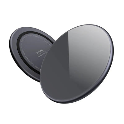 „Crong PowerSpot“ greitasis belaidis įkroviklis – 15 W aliumininis USB-C „Qi“ belaidis įkroviklis su grūdinto stiklo danga (Shadow Black)