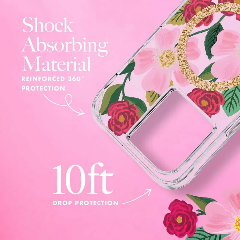 Rifle Paper Clear MagSafe - Auksu dekoruotas dėklas iPhone 14 / iPhone 13 (Rose Garden)