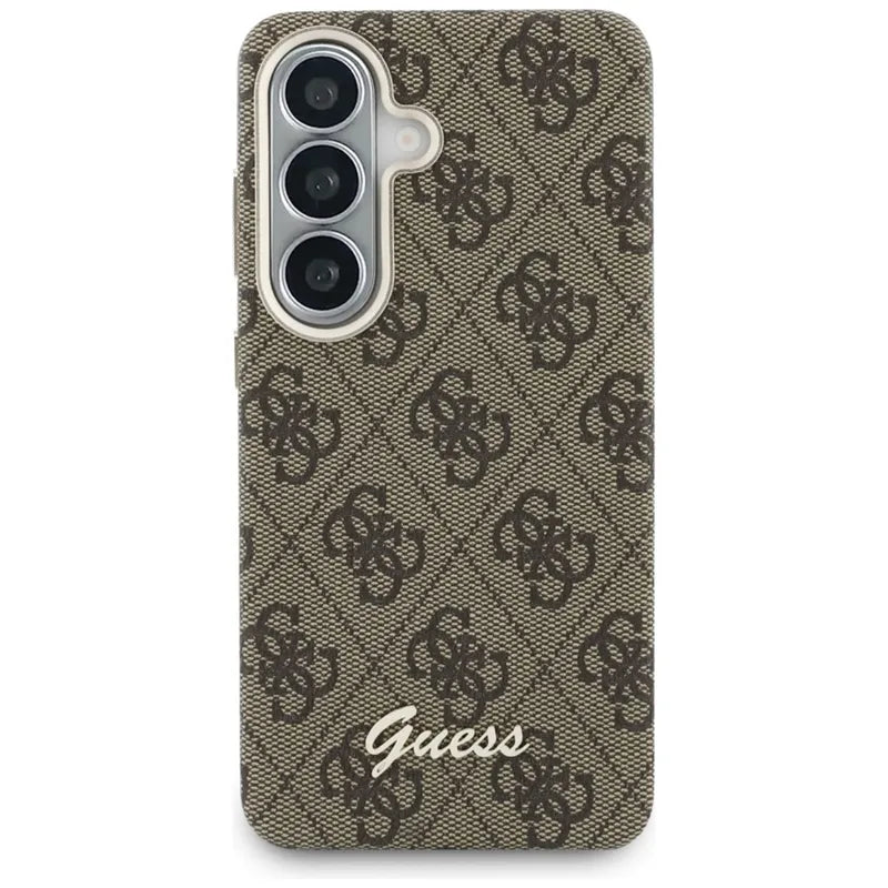 Guess 4G Script MagSafe – dėklas Samsung Galaxy S26 telefonui (rudos spalvos)