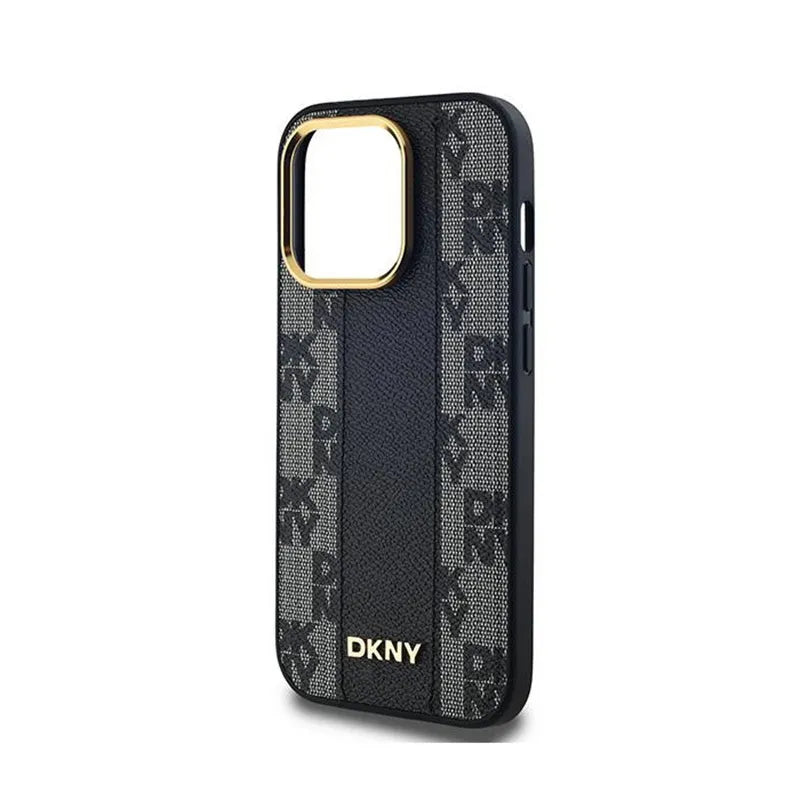 DKNY Leather Checkered Mono Pattern MagSafe – dėklas iPhone 14 Pro Max (juodas)