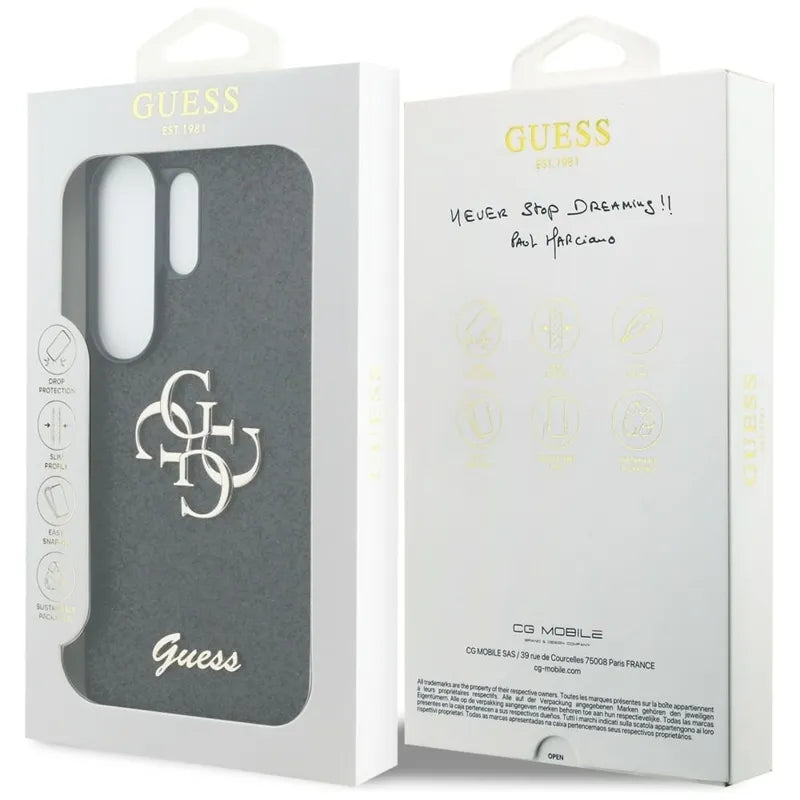 „Guess Fixed Glitter Big 4G Metal Logo“ – Samsung Galaxy S26 Ultra dėklas (juodas)