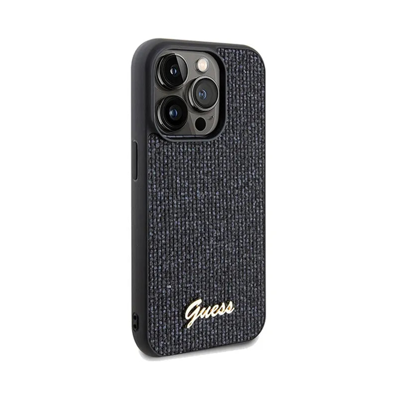 Guess Disco Metal Script – dėklas „iPhone 14 Pro“ (juodas)