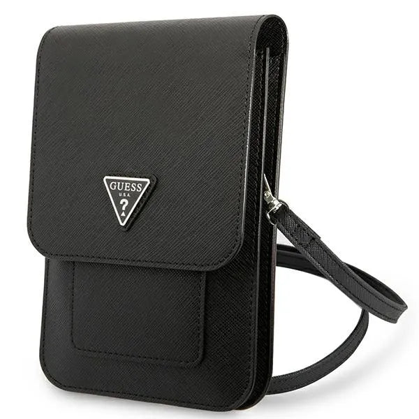 Guess Saffiano Triangle Logo telefono krepšys (juodas)