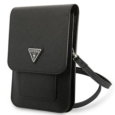 Guess Saffiano Triangle Logo telefono krepšys (juodas)