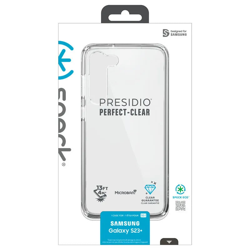 Speck Presidio Perfect-Clear – Samsung Galaxy S23+ dėklas su MICROBAN danga (skaidrus)