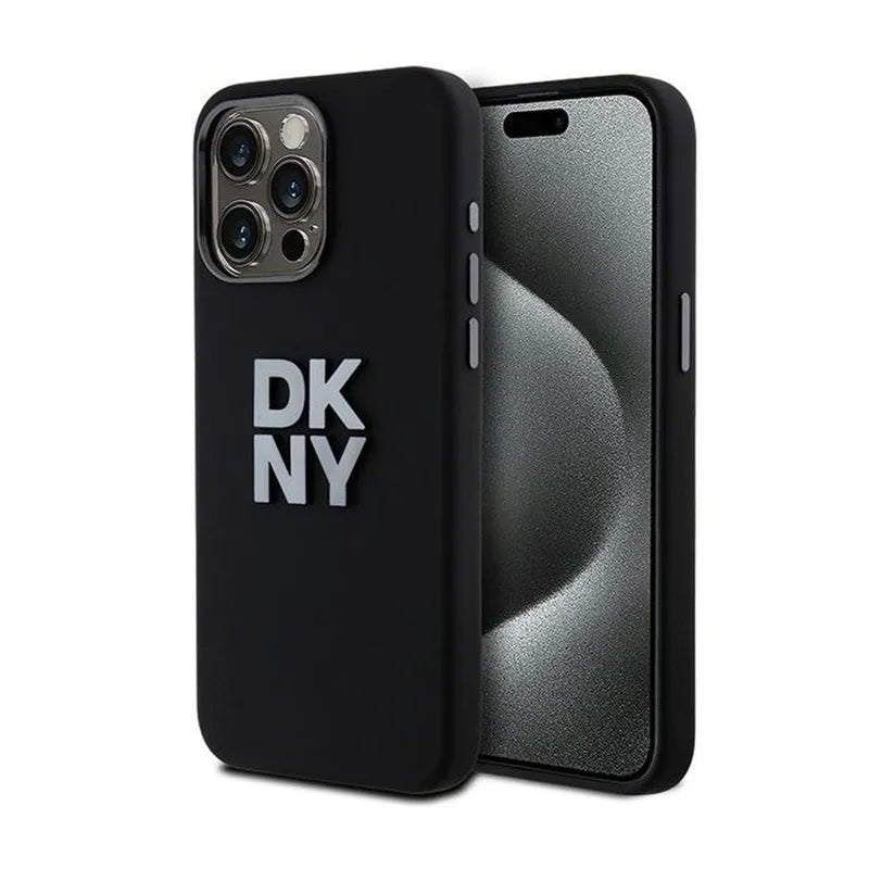 DKNY Liquid Silicone Metal Logo – dėklas iPhone 15 Pro Max (juodas)