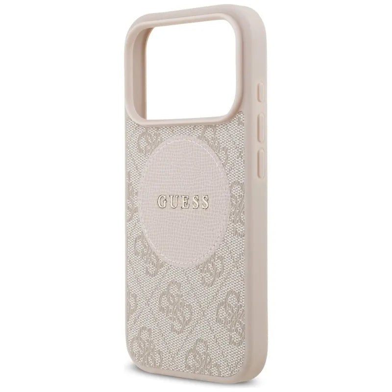 Guess 4G Circle Classic Logo MagSafe dėklas iPhone 17 Pro (rožinis)