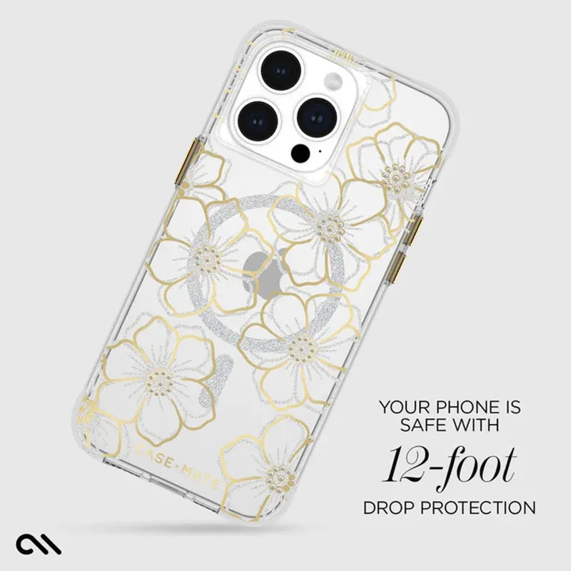 Case-Mate Floral Gems MagSafe – dėklas, skirtas iPhone 15 Pro Max (auksinis)