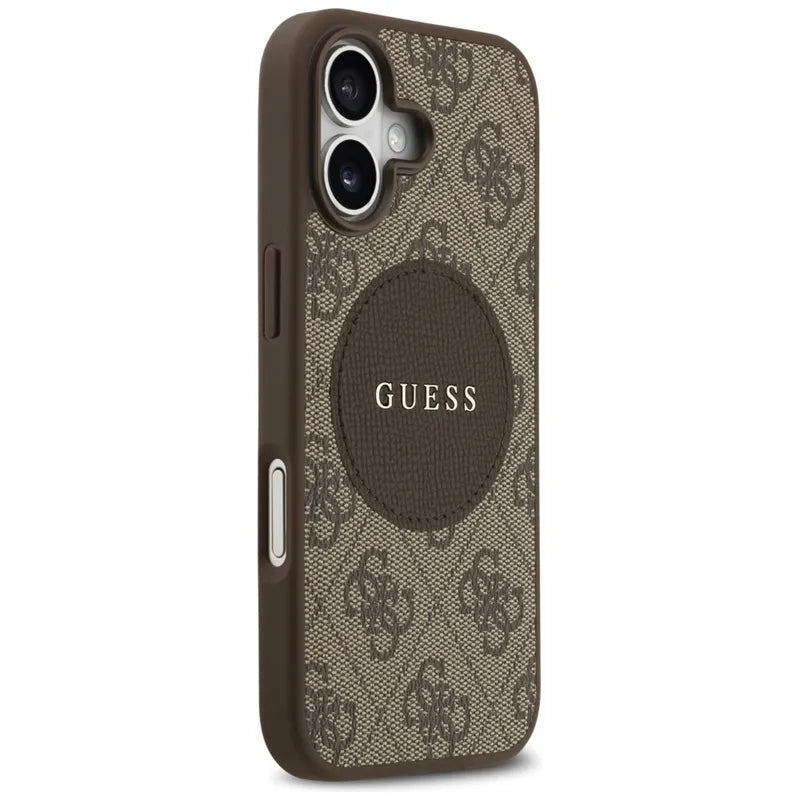 Guess 4G Circle Classic Logo MagSafe – dėklas iPhone 17 (rudas)
