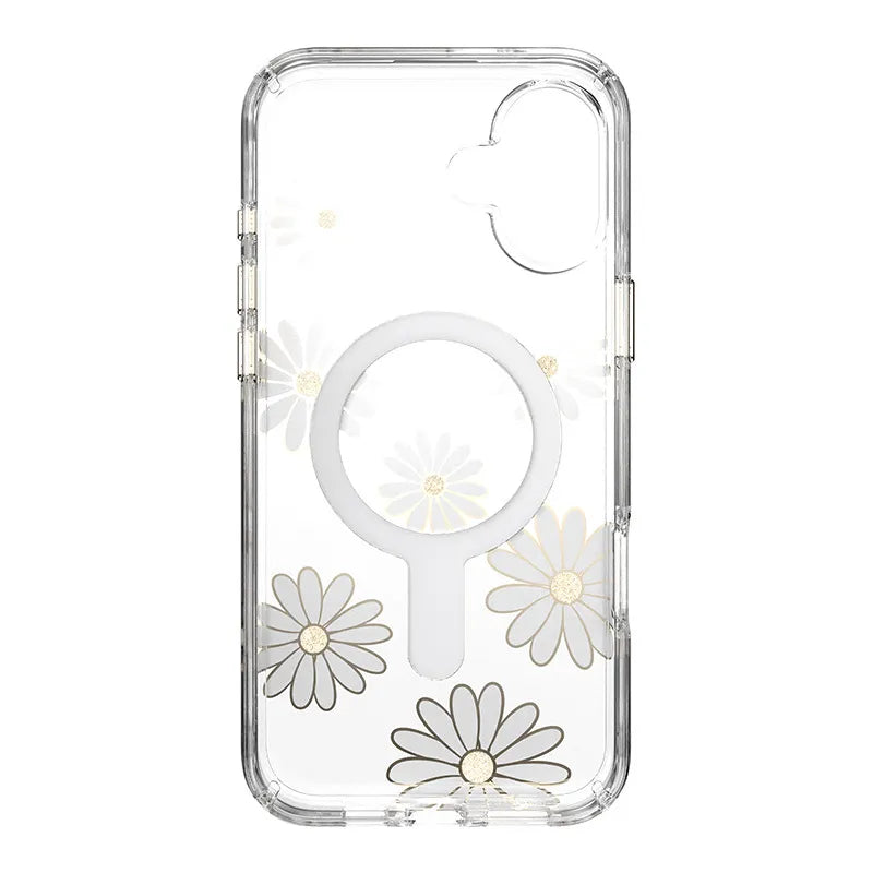 Speck Presidio Lux ClickLock & MagSafe - iPhone 16 Plus dėklas (Sunshine Daisies / Skaidrus / Auksinis)