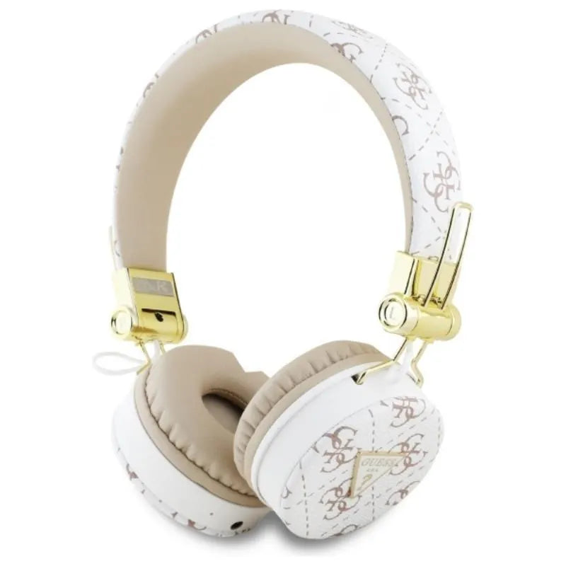 Guess 4G Triangle Round Shape – belaidės „over-ear“ tipo „Bluetooth“ ausinės su ENC (baltos)