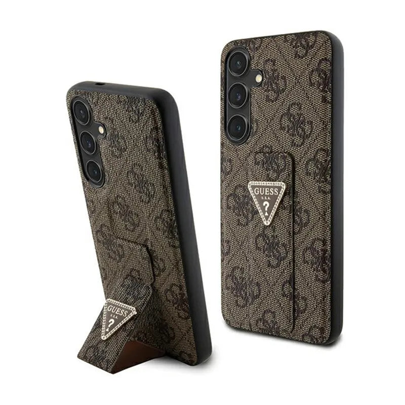 Guess Grip Stand 4G Triangle Strass Logo - Dėklas Samsung Galaxy S24 (Ruda)