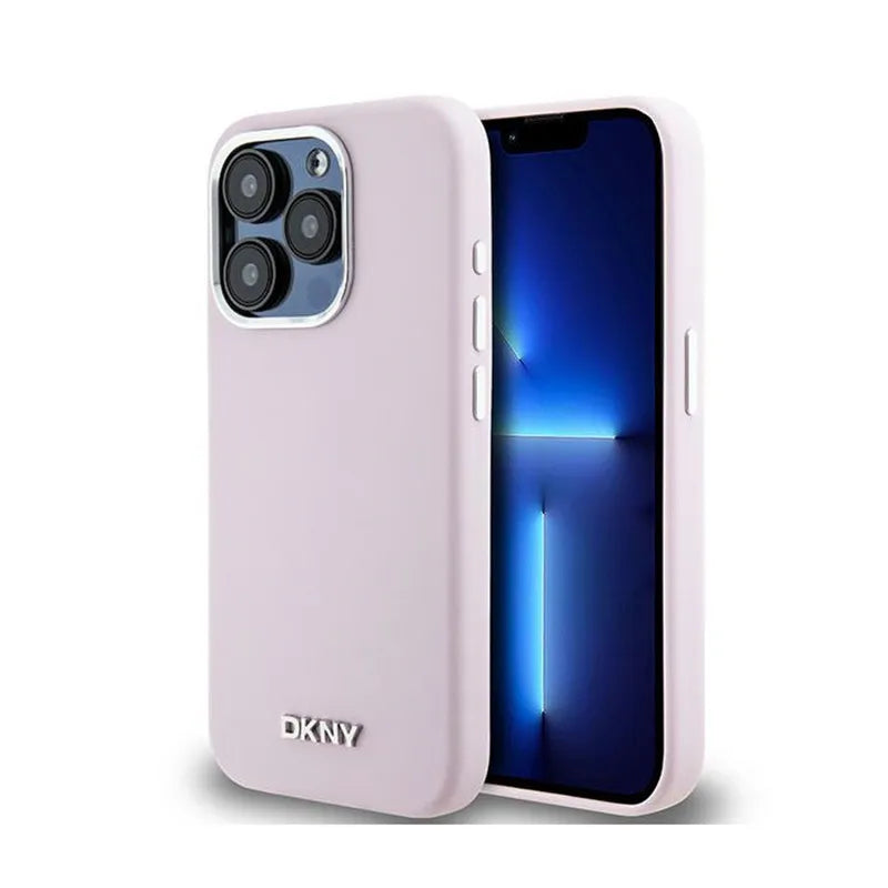 DKNY Liquid Silicone Small Metal Logo MagSafe – dėklas iPhone 15 Pro (rožinis)