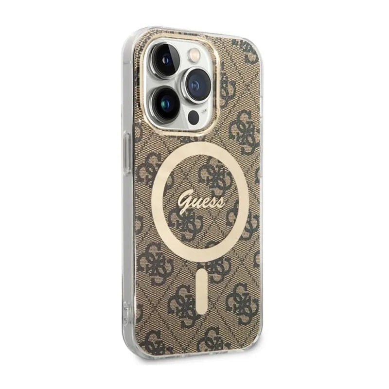 Guess 4G MagSafe – dėklas iPhone 14 Pro (rudos spalvos)
