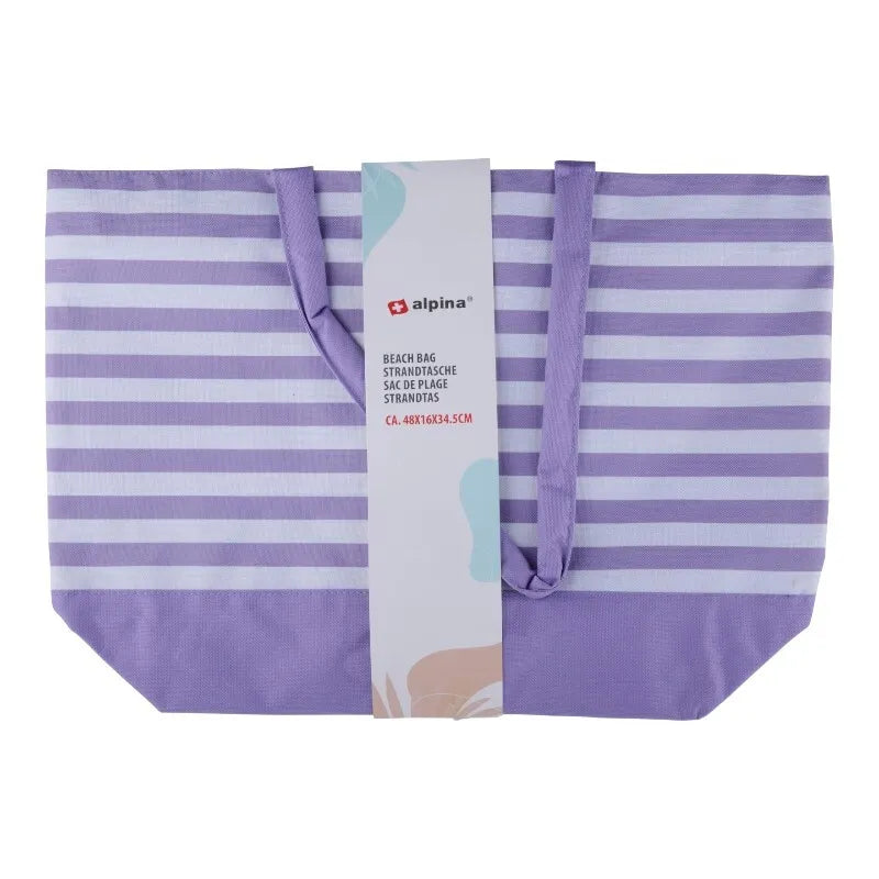 Alpina – Dryžuotas paplūdimio krepšys 49,3x16x34 cm (violetinė / balta)