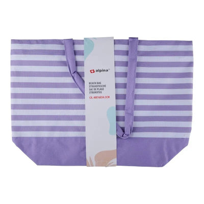 Alpina – Dryžuotas paplūdimio krepšys 49,3x16x34 cm (violetinė / balta)