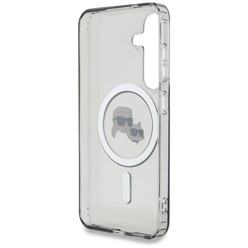Karl Lagerfeld Button Karl & Choupette Heads Printed Logo MagSafe – dėklas Samsung Galaxy S25+ (juodas)