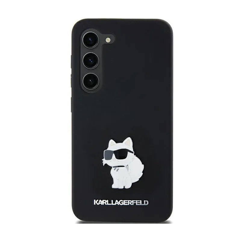 Karl Lagerfeld Silicone Choupette Metal Pin – dėklas Samsung Galaxy A35 5G (juodas)
