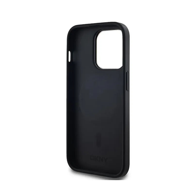 DKNY Leather Checkered Mono Pattern MagSafe – dėklas iPhone 14 Pro Max (juodas)