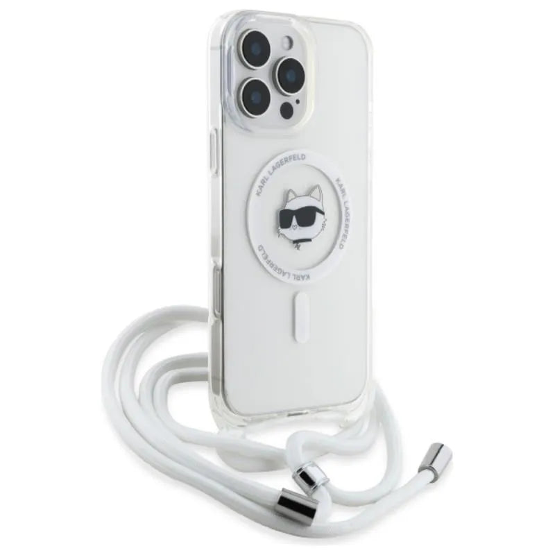Karl Lagerfeld IML Choupette Head & Cord MagSafe – dėklas iPhone 16 Pro Max (skaidrus)