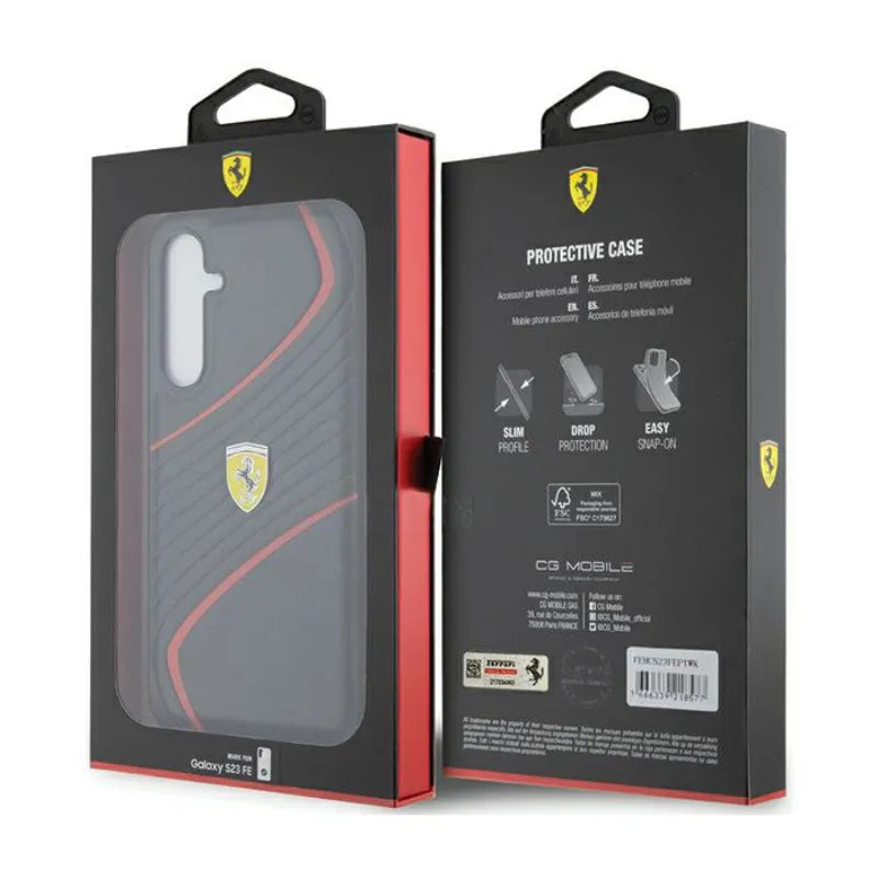 Ferrari Twist Metal Logo – Samsung Galaxy S23 FE dėklas (juodas)