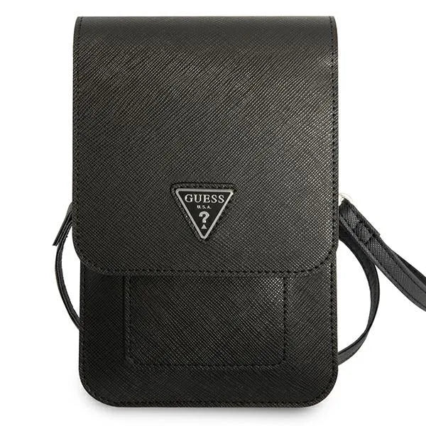 Guess Saffiano Triangle Logo telefono krepšys (juodas)